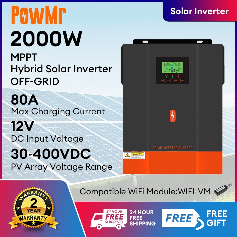 PowMr 2KW Hybrid Solar Inverter 230Vac PV Start Voltage 30Voc Built-in ...