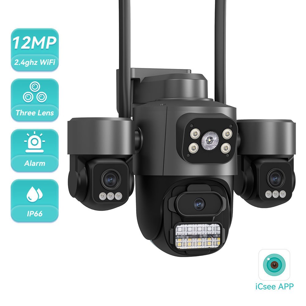 Hamrol 12MP Three Lens Three Screen PTZ WIFI Camera 8MP Wireless ...