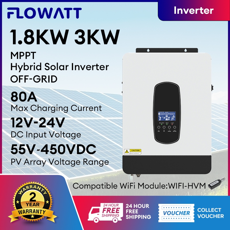 Flowatt MPPT 2KW 3KW Hybrid Solar Inverter Built In 80A Solar Charge ...