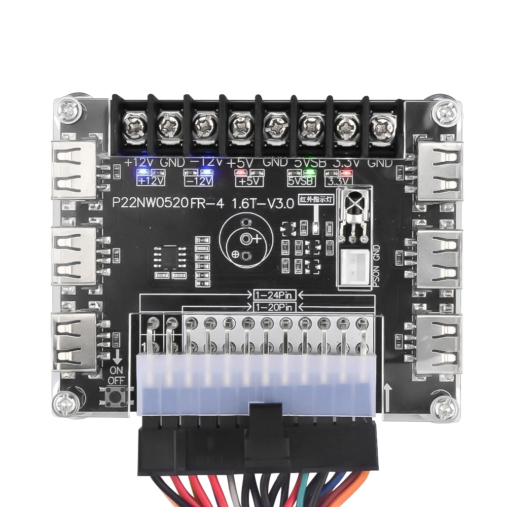 24 Pins ATX Power Supply Breakout Board and Acrylic Case Kit Module ...
