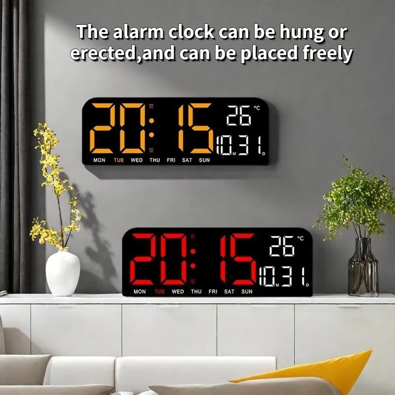 LED Digital Wall Clock Large Display Alarm Clock for Living Room LED ...