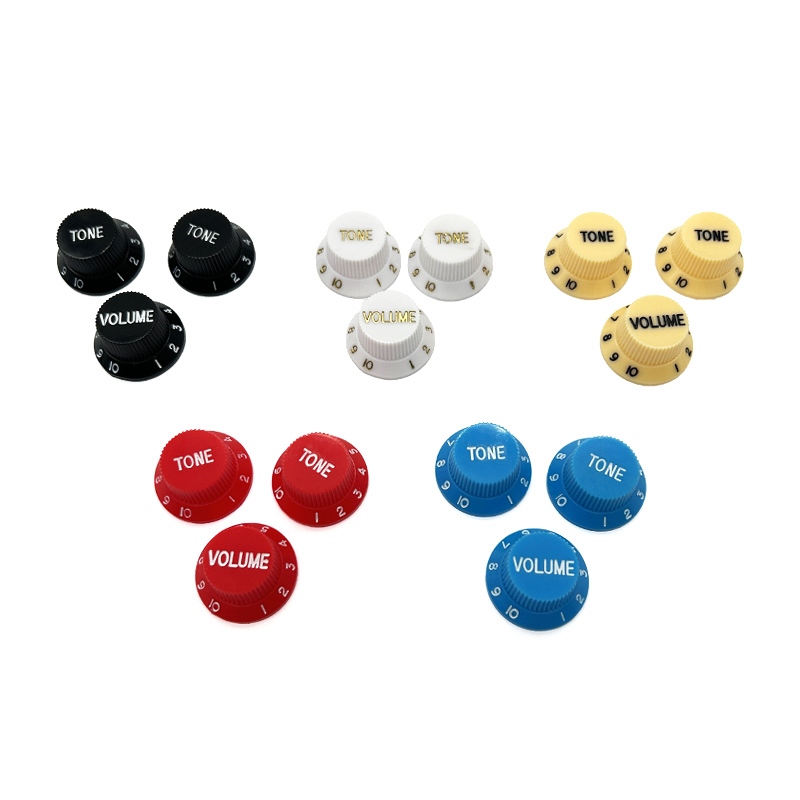 Metallor Black Speed Control Knobs - 1 Volume 2 Tone Set For Metric Pots On Fender Stratocaster Style Guitars