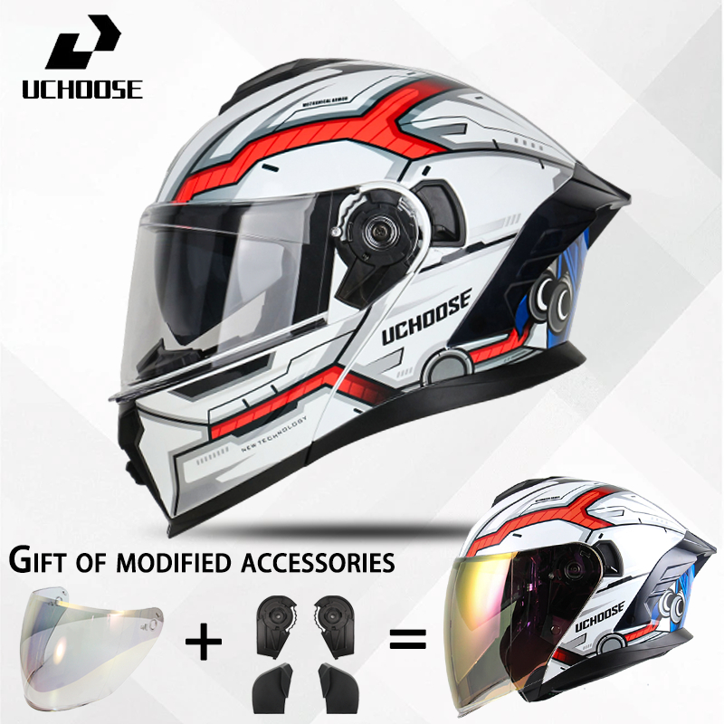 Uchoose Motorcycle Revealing Helmet Detachable Three-Quarter Helmet ...