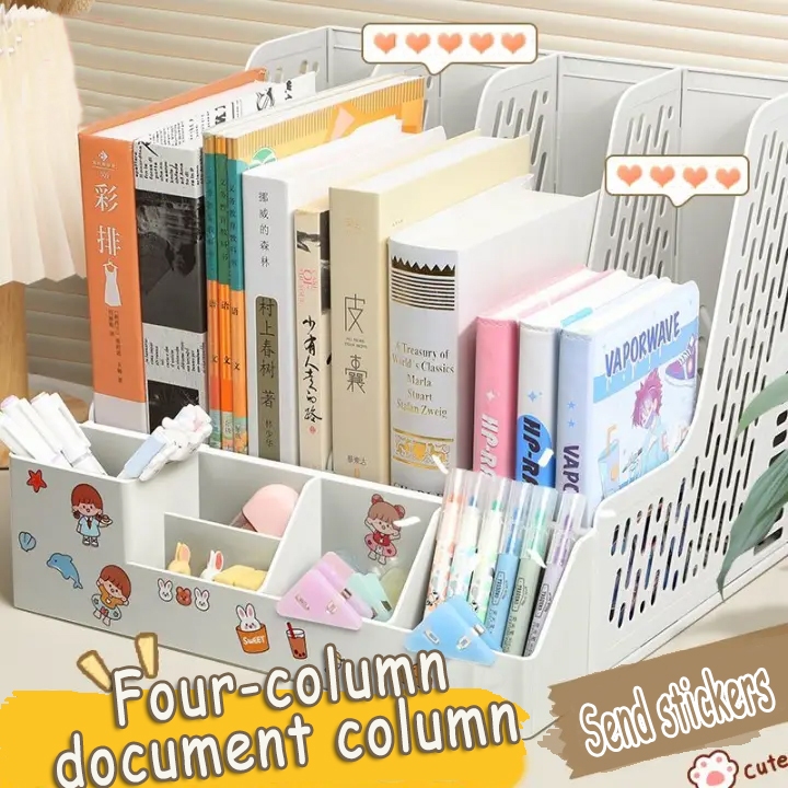 4 Column File Data Storage Rack Multifunctional Book Organizer Books ...