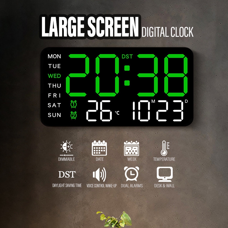 Digital LED Wall Clock Multi-functional Large Screen Date Week Display ...