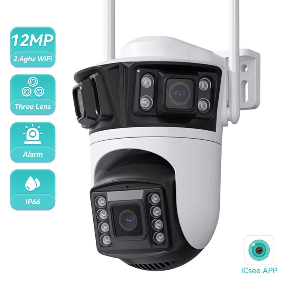 Hamrol 12MP Three Lens Three Screen PTZ WIFI IP Camera Auto Tracking ...