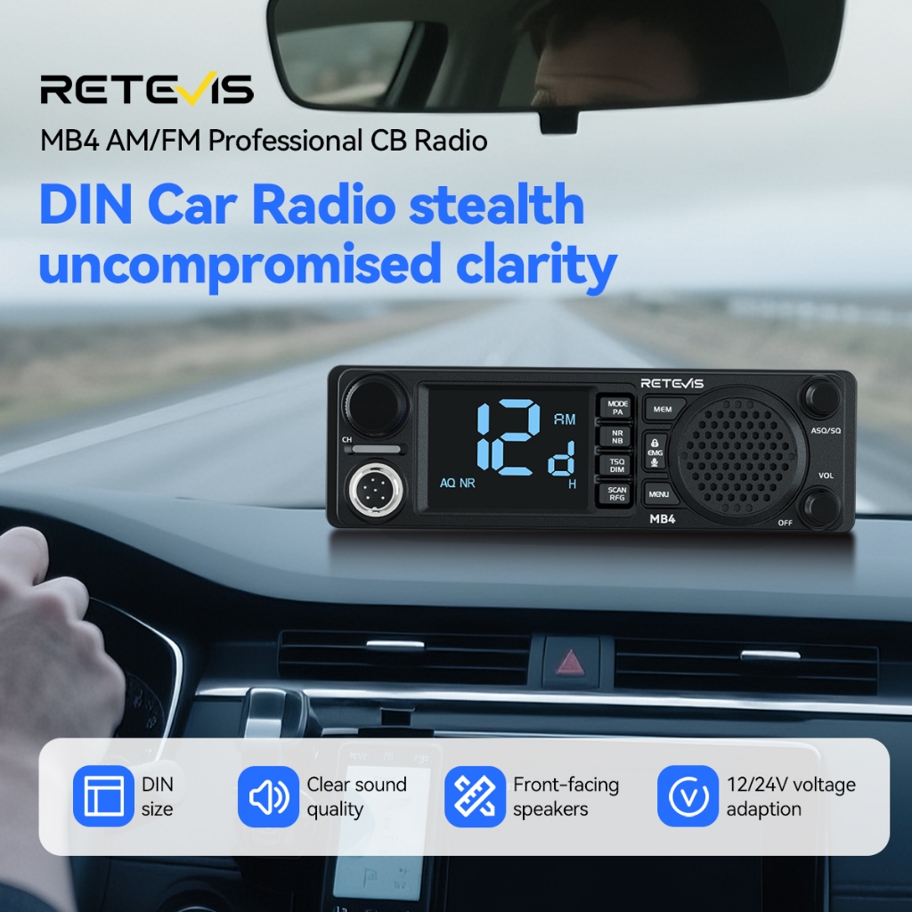 Retevis MB4 AM/FM Professional Compact CB Radio Dual Noise Cancellation ...
