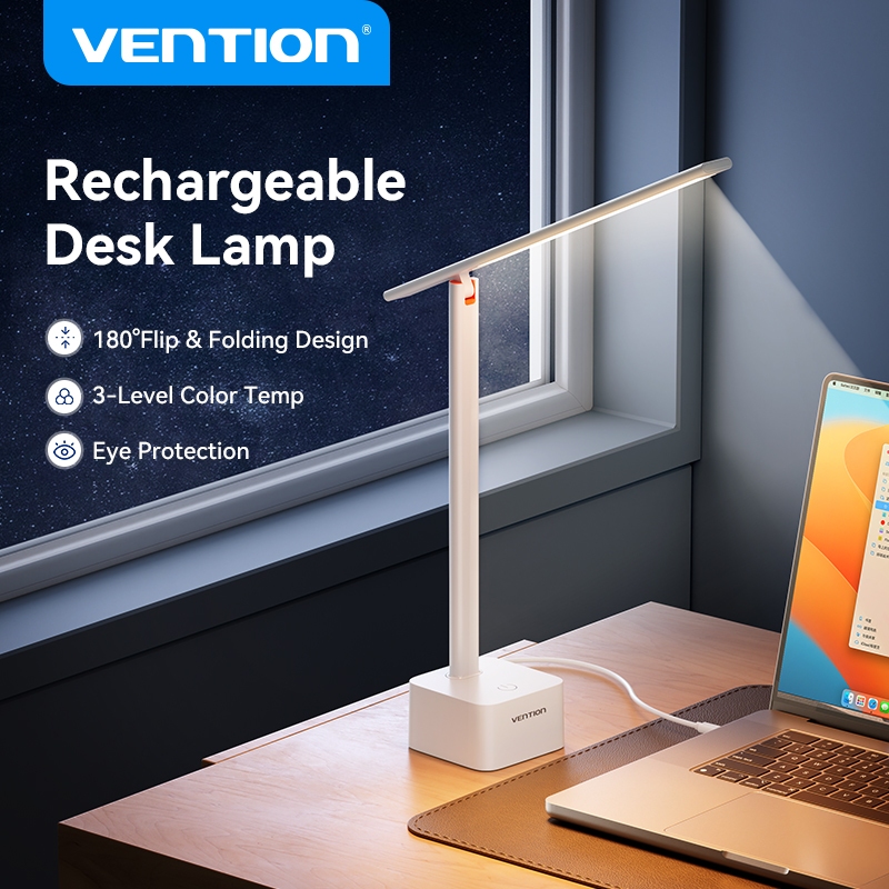 Vention Desk Lamp 3-Level Color Temp USB-C Rechargeable & Plug-in 180 ...