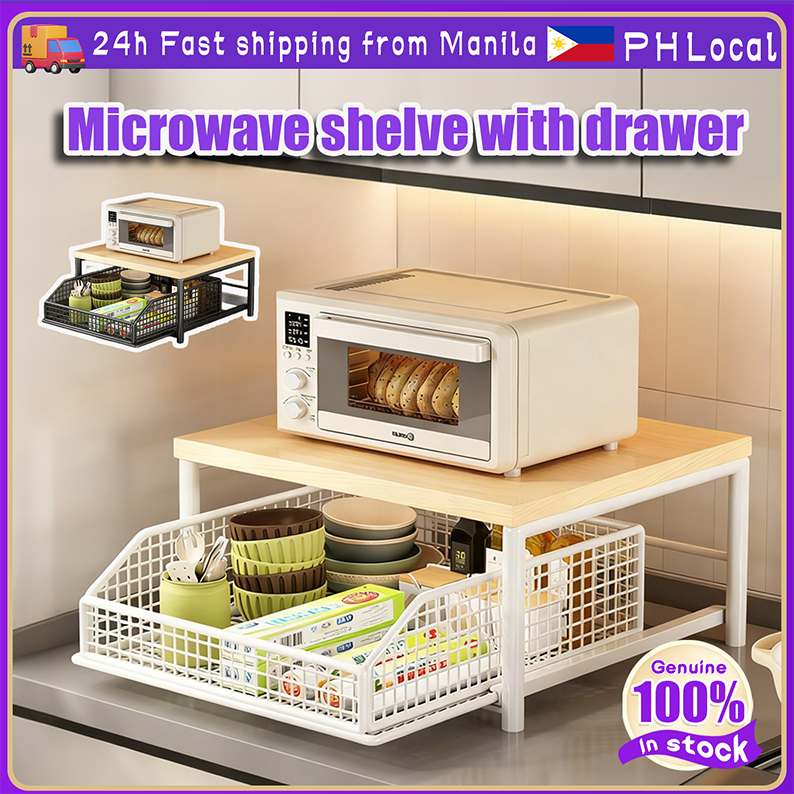 2 Tier Kitchen Countertop Organizer with Drawers and Metal Baskets for ...