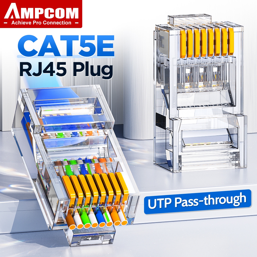 AMPCOM CAT5E RJ45 Connector Pass Through 8P8C Modular Ethernet Cable ...