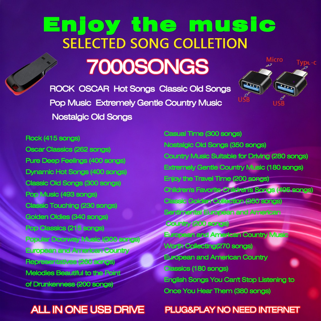 7000+high-quality music USB Flash Drive Rock Classic Old Songs Popular ...