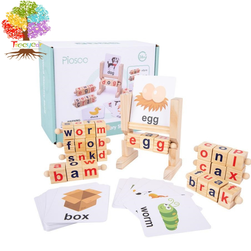 Treeyear Wooden Reading Blocks Short Vowel Rods Spelling Games Sight ...