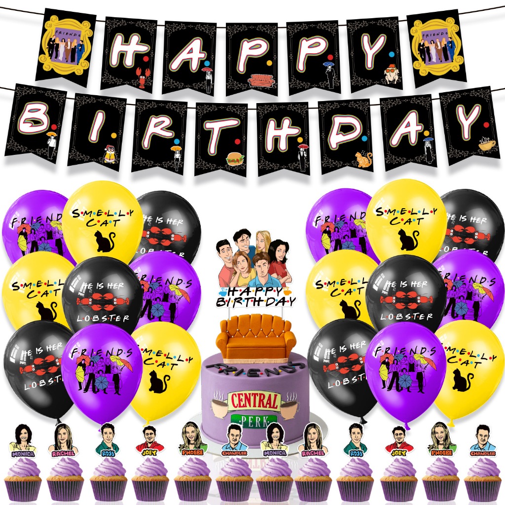 Friends Theme Birthday Party Set Banner Cake Top Hat American TV Series ...