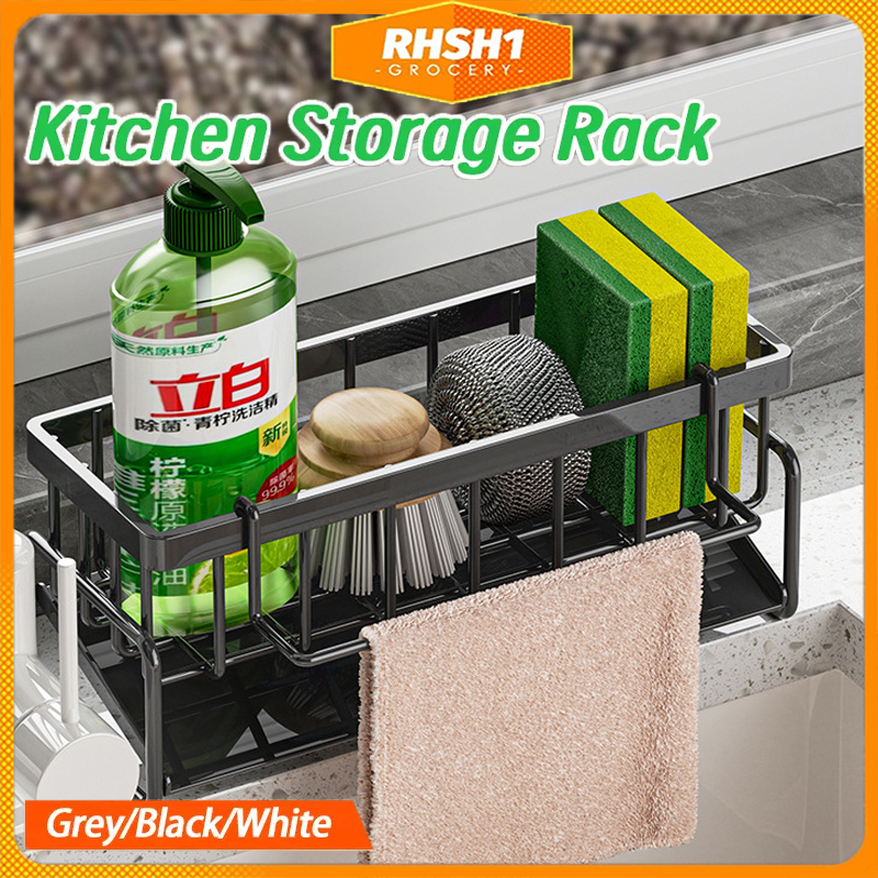 Kitchen Rack Sponge Drainer Rack With Towl Holder Kitchen Bathroom Sink ...