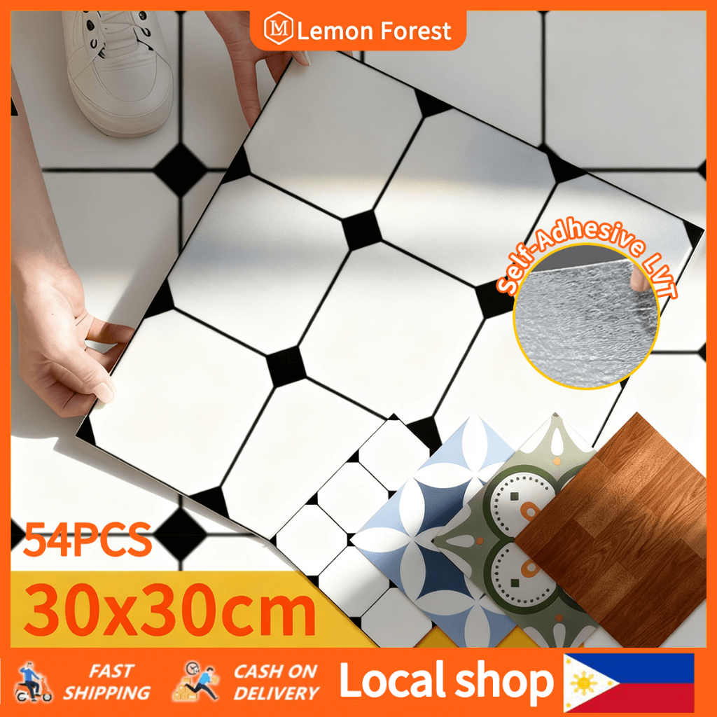 54-Pack Grid Pattern 30x30cm Peel and Stick Floor Vinyl Tiles ...
