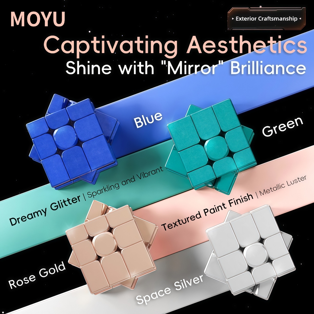MOYU Mirror V2 3x3 Magic Cube MeiLong Puzzle Silver Gold Stickers Speed 