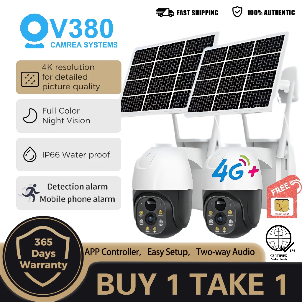 BUY 1 TAKE 1 4G/WIFI V380 Pro Solar CCTV Camera HD 3D Panorama IP ...