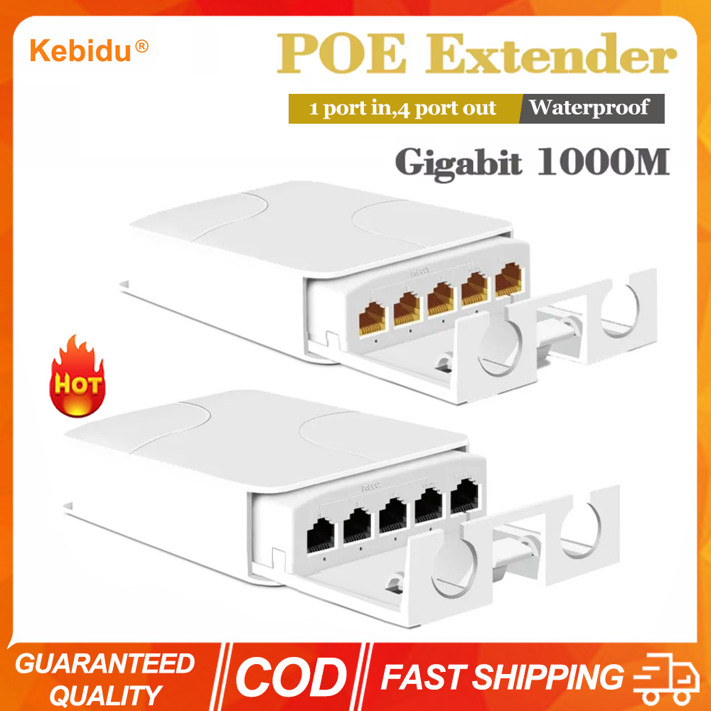 (COD) 1000Mbps 5 Port PoE Extender Repeater Waterproof Gigabit PoE ...