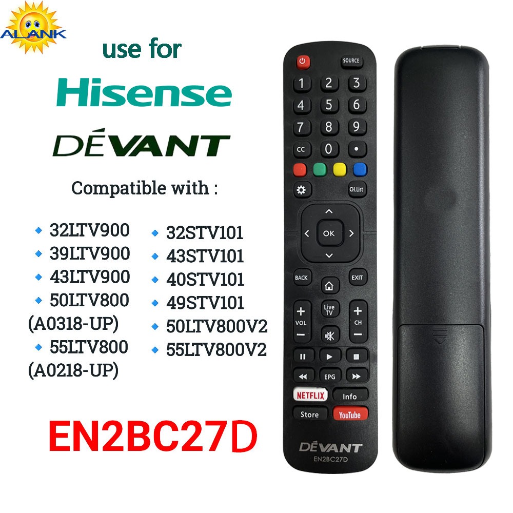 ALANK Suitable for DEVANT/Hisense LCD Smart TV Remote Control EN2BC27 ...