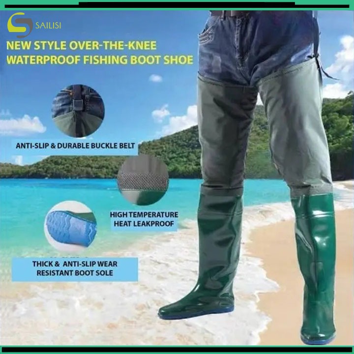 80CM Extended Fishing Wader Pants with Non-Slip Boots - Waterproof PVC ...