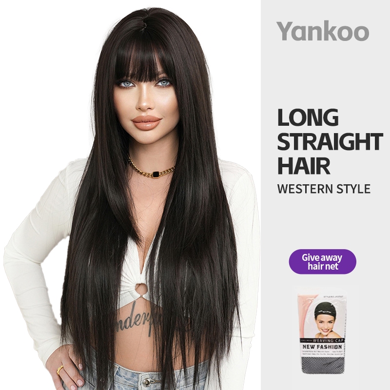 Wig 70cm high level super long straight black air bangsnatural high ...