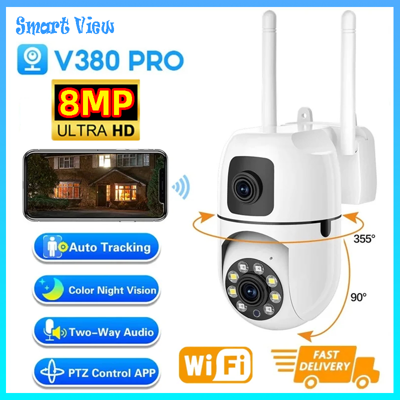 V380 PRO WiFi IP Camera Security Protection Dual Lens Dual Screen ...