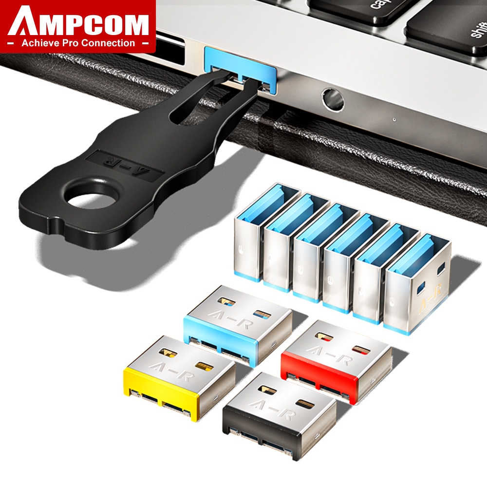 AMPCOM USB Security Insert Lock, Detachable Carbon Steel USB Dust Plug ...