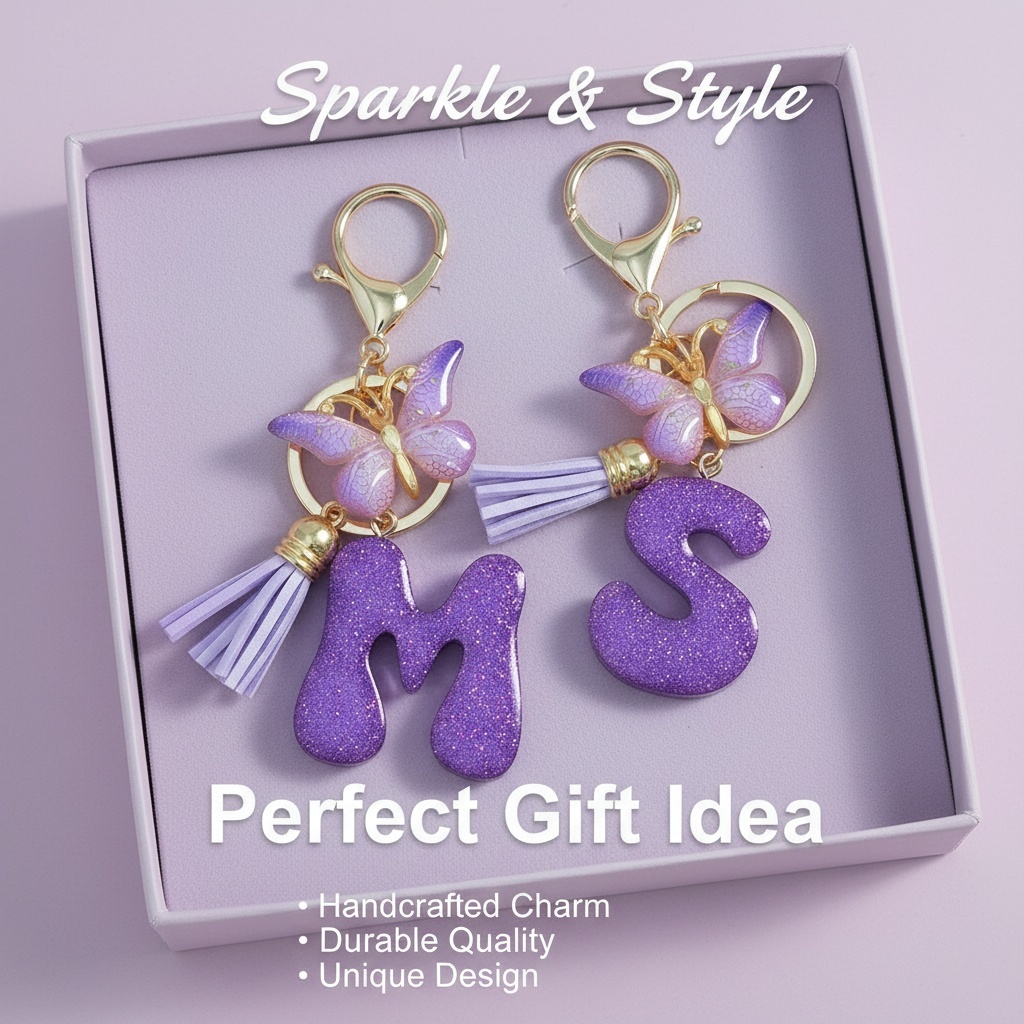 Purple Garlic Powder-Filled Resin Keychain with Initial Letter Backpack ...