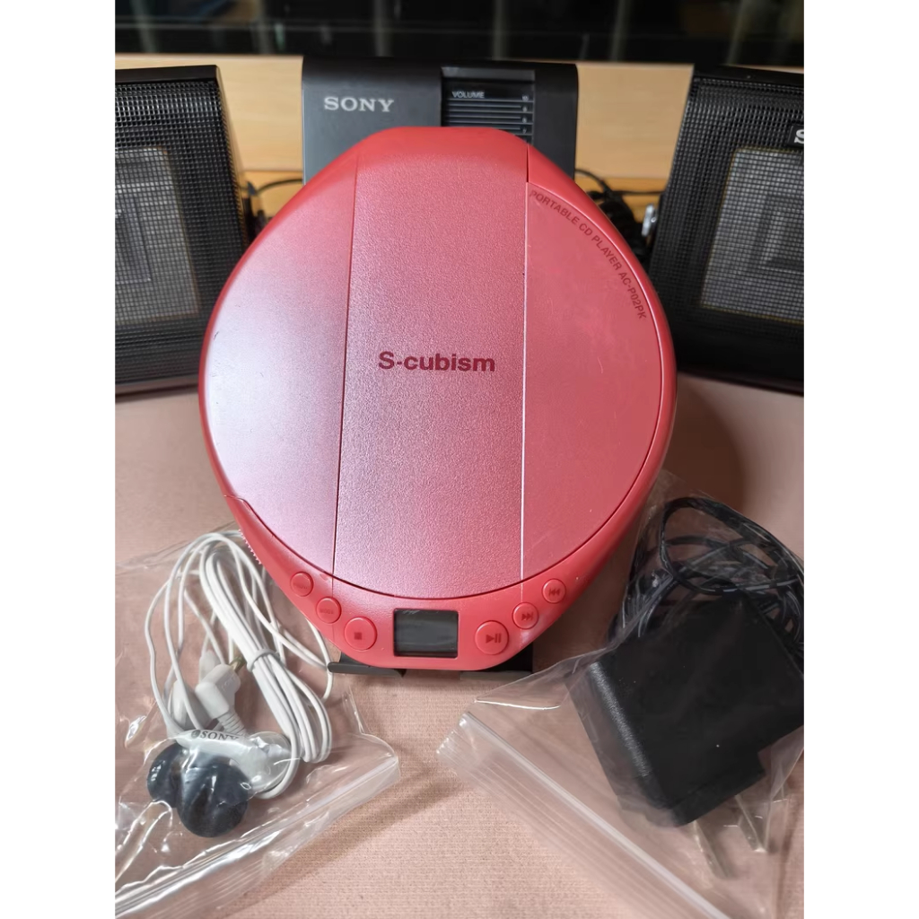 Sony S-cubism AC-P02PK Red Portable CD Player Headphones & Charger Fast ...