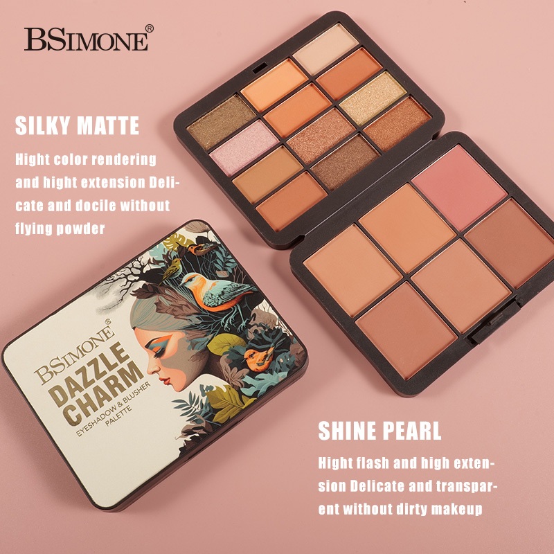 BSIMONE 12-Color Eyeshadow with 6-Color Blush On Set Palette Make Up ...
