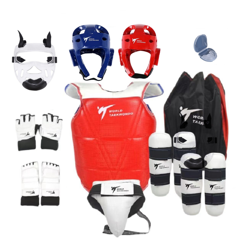 White helmet 14-in-1 taekwondo protection gear set Karate practice ...