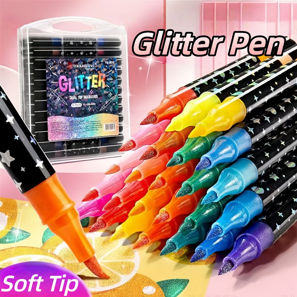 Dual Tip Glitter Drawing Color Pen Set Highlighter Pen Markers School ...