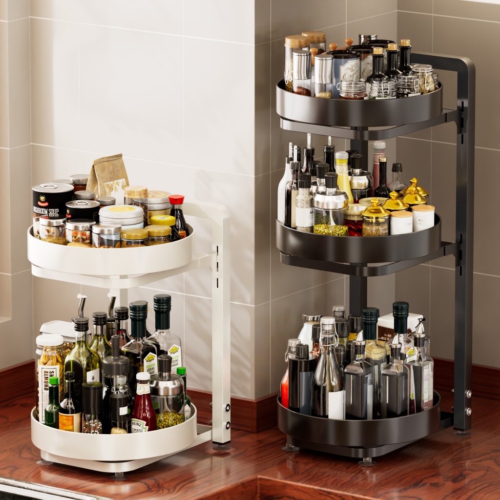 2/3-Layer Rotating Spice Rack Metal 360°Spin Condiment Organizer ...