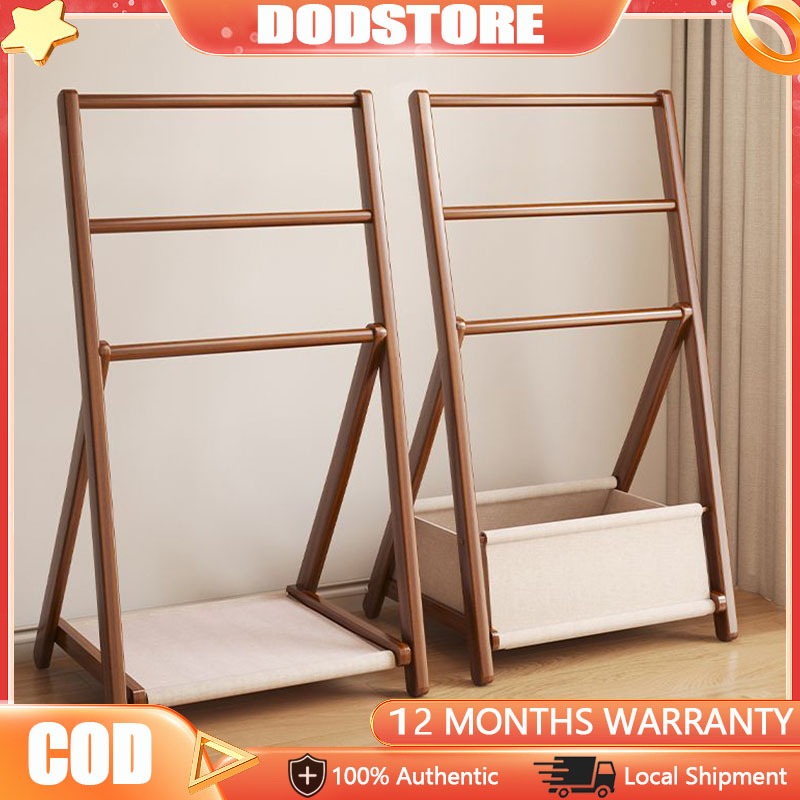 Floor-Standing Towel Rack Solid Wood Folding Coat Rack Bathroom Storage ...