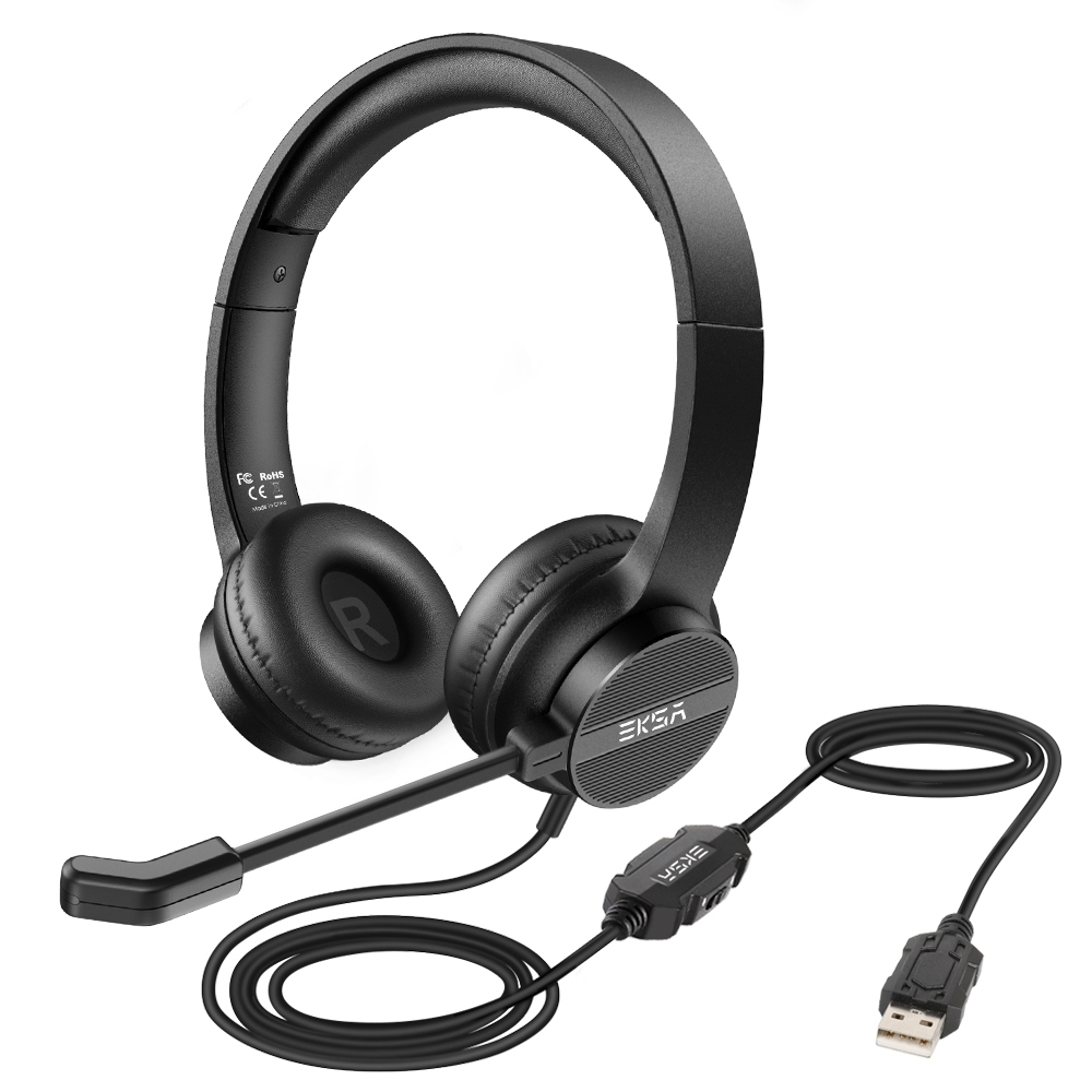 EKSA H12E USB Wired Computer Headphones On-Ear PC Office Headset with ...