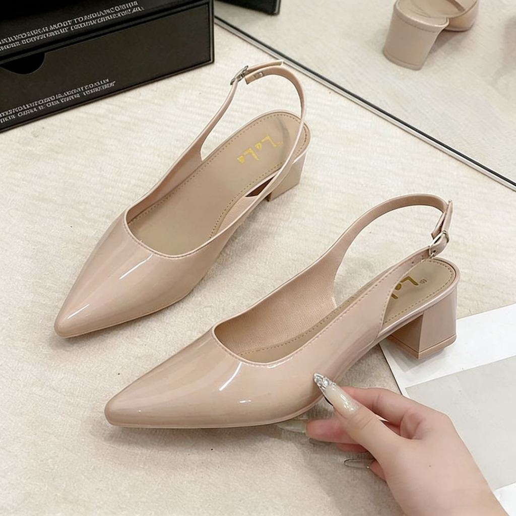 AN New Pointed Toe Comfy Elegant Sandals Soft Rubber 5.5CM Mid Heel ...