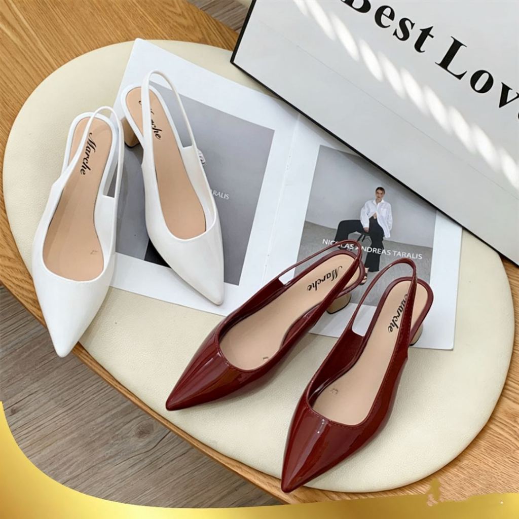 WS New Pointed Toe Glossy Pointed Jelly Sandals 1Inch Heel Ankle Strap ...