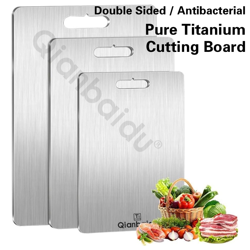 [Qianbaidu] Premium 100% Pure Titanium Cutting Board, Kitchen/Camping Chopping Board AntiBacterial