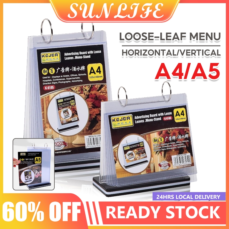 Sunlife Restaurant Menu Holder Reusable Double-Sided A4 Size Display ...