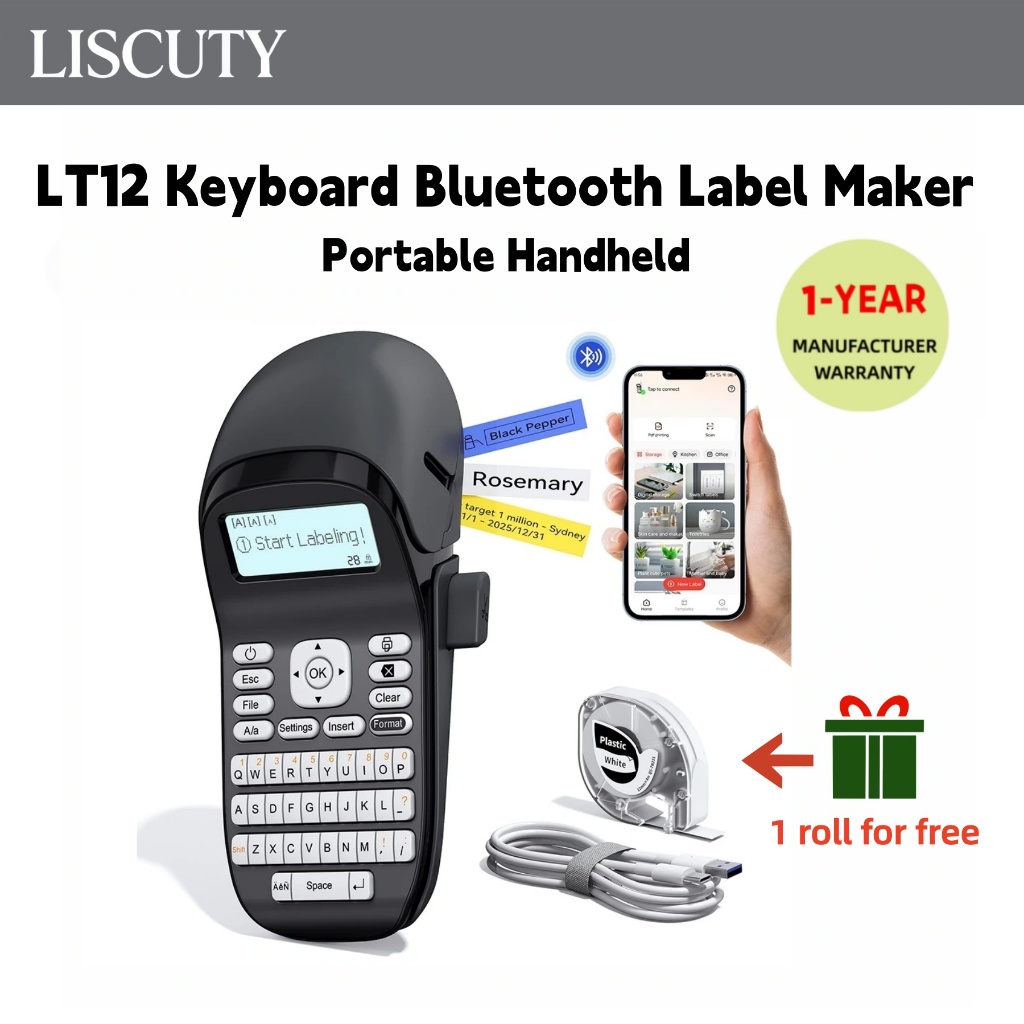 LT12 Keyboard Bluetooth Label Maker Machine with-Tape,Portable Handheld ...