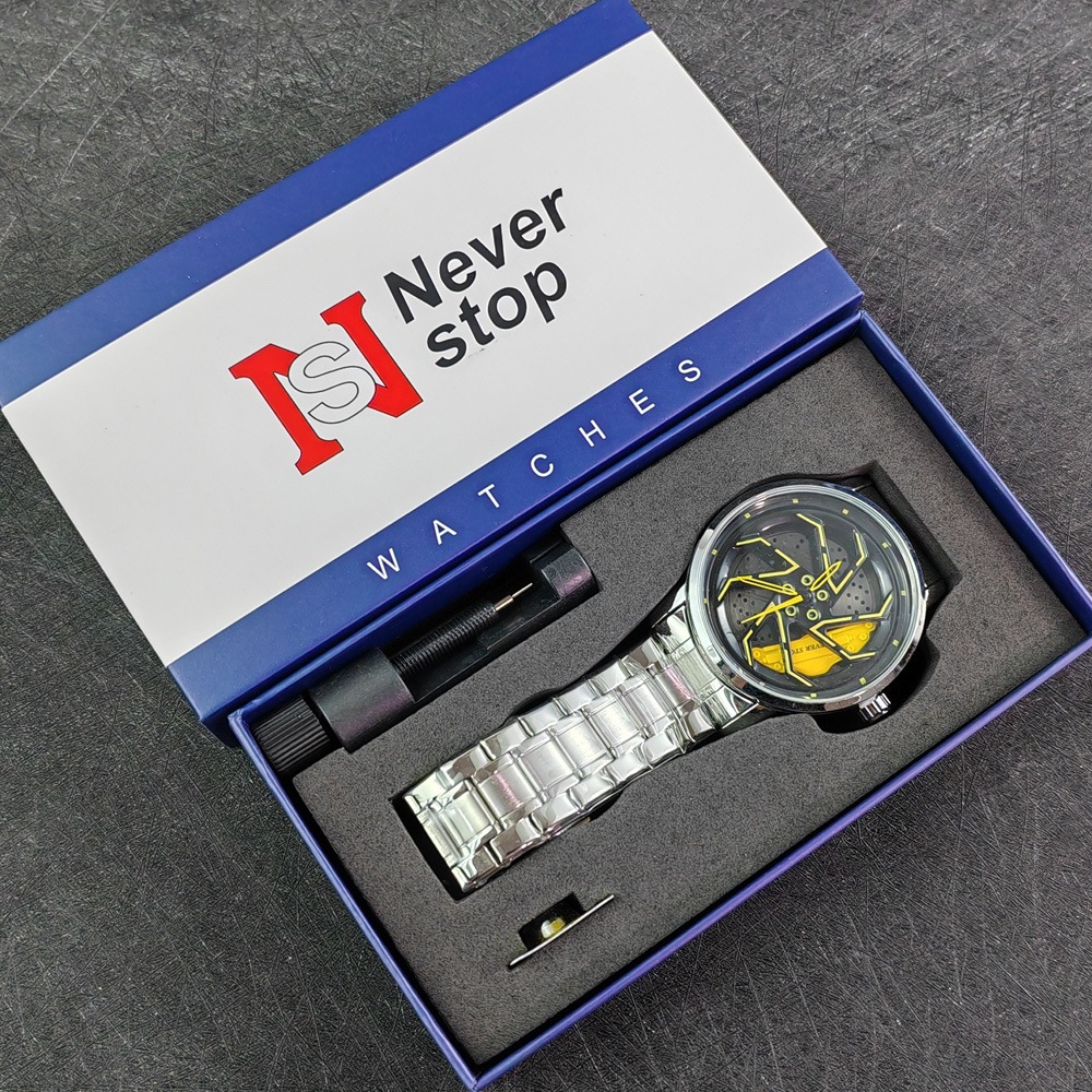 Stylish Steel Band Quartz Watch for Men with Rotating Automotive ...