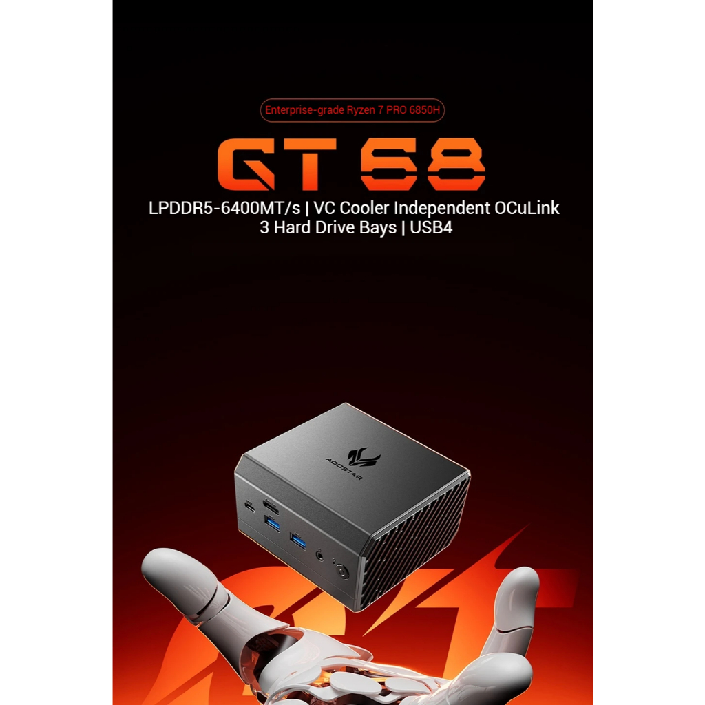 AooStar GT68 AMD Ryzen 7 PRO 6850H Mini PC DDR5 16G 512G PCIE 4.0 Wifi6 ...
