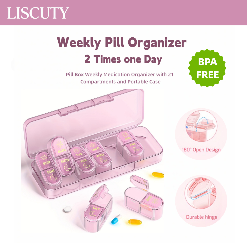【Exquisite】Portable Travel Pill Box 7 days Organizer 14 grids 2 Times ...