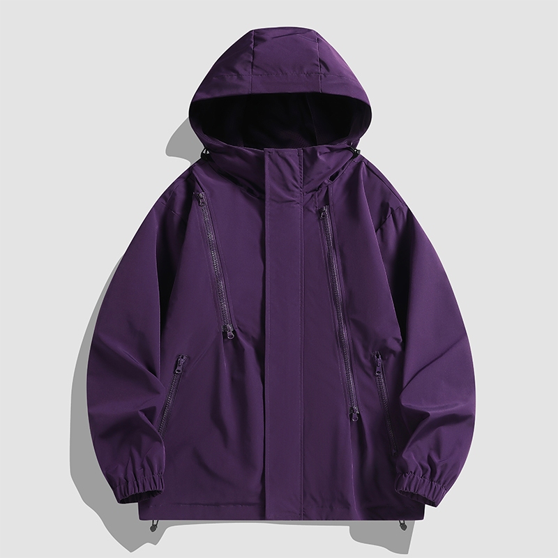 Waterproof windproof jacket multi-zipper solid color jacket outdoor ...