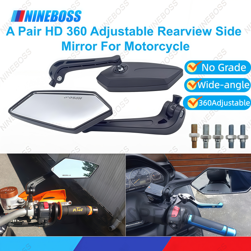 A Pair HD 360 Adjustable Rearview Side Mirror For Motorcycle Side ...