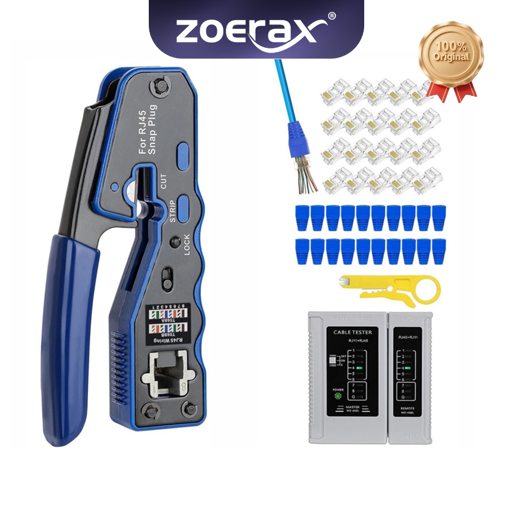 ZoeRax RJ45 Pass Through Crimp Tool Kit Cat5e Cat6 Cat6a Ethernet LAN ...