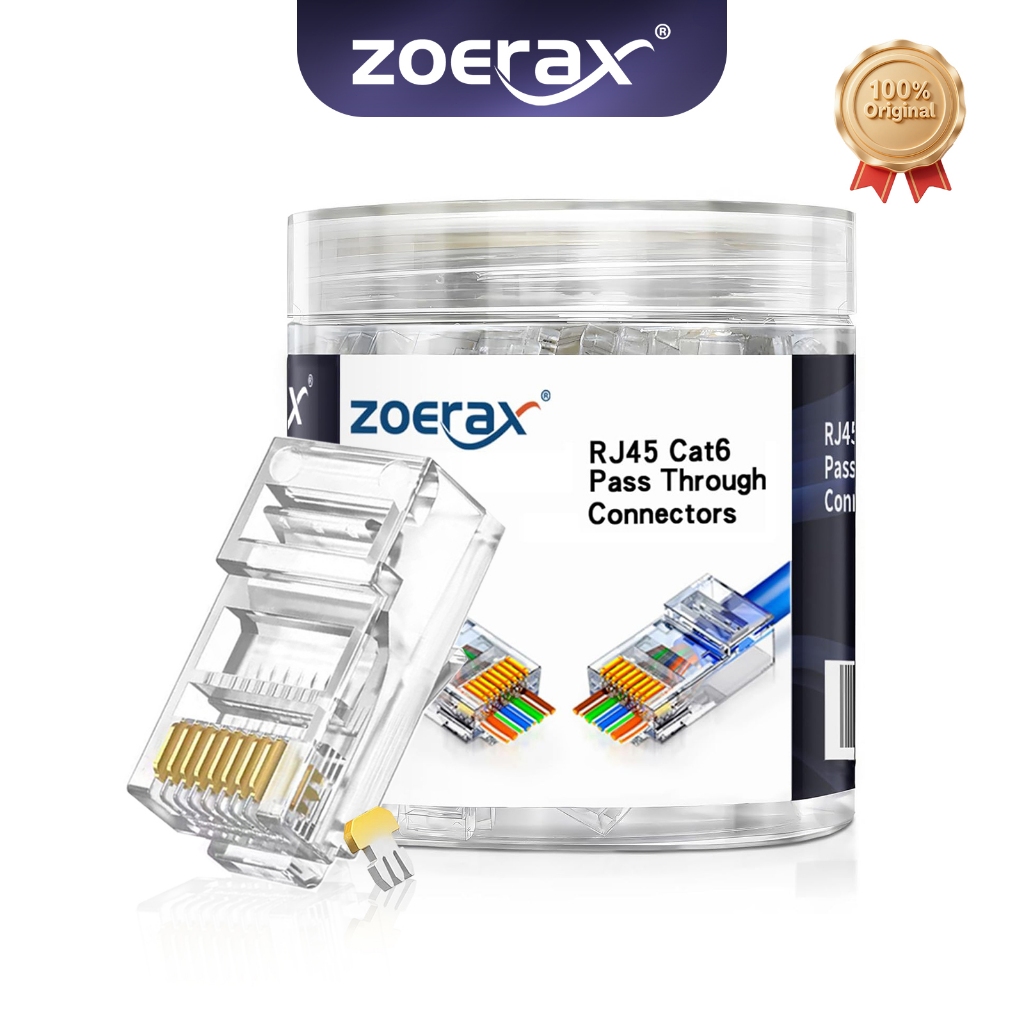 ZoeRax 100-Pack RJ45 Cat6 Pass Through Connector RJ45 Modular Plugs for ...