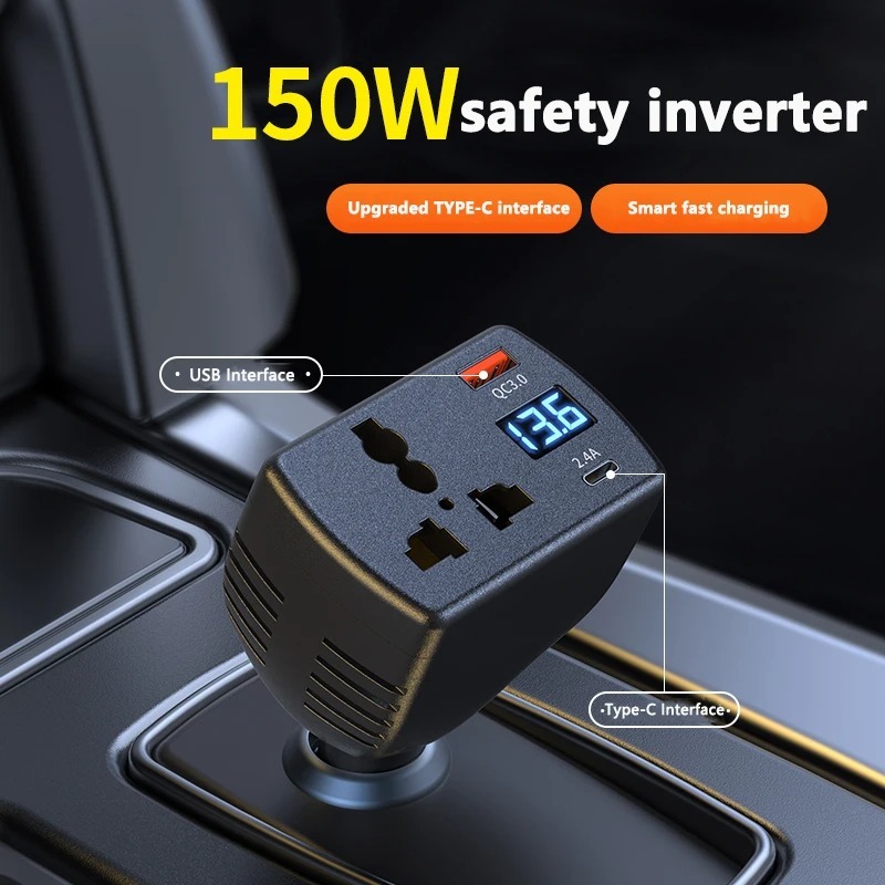 12V / 24V To 220V 150W Car Motorcycle Inverter TYPEC Car Power ...