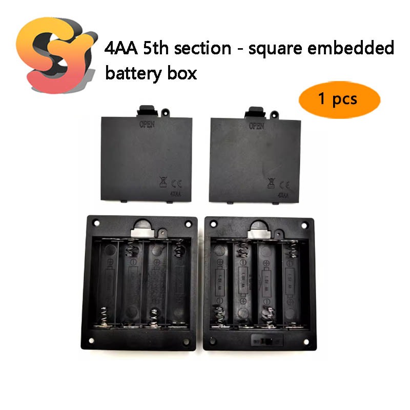 1pc 4AA No. 5 4 Square Embedded Battery Box with Lid with Switch No. 5 ...