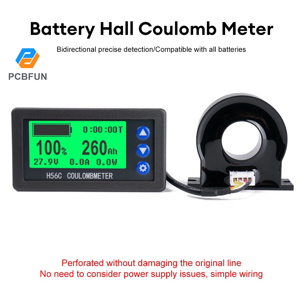 Pcbfun Dc 9-100v 50-400a Coulometer Battery Hall Coulomb Voltmeter ...